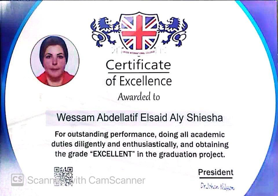 Leeds International College Certificate of Excellence awarded to Wessam Abdellatif Elsaid Aly Shiesha