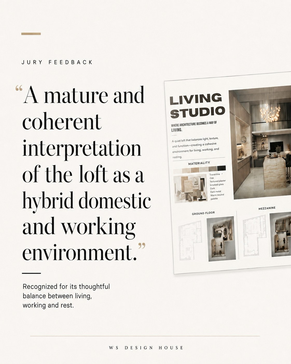Jury feedback quote on the Living Studio loft proposal